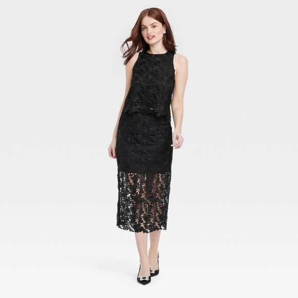 A New Day - Women's Lace Midi A-Line Skirt - A New Day Black L Black - Picture 3 of 3